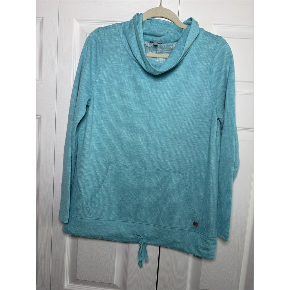 Talbots Cowl Neck Pullover Top Womens Size M Aqua Blue Knit Kangaroo Pocket